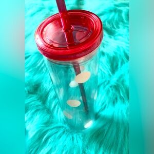 Starbucks Red and Clear Tumbler with White Polka Dots